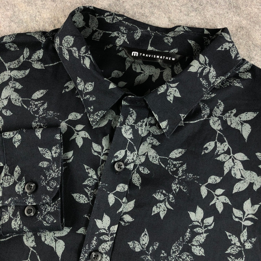 Travis Mathew Mens Black Floral Print Button Up Shirt Size Large 100 Cotton Golf